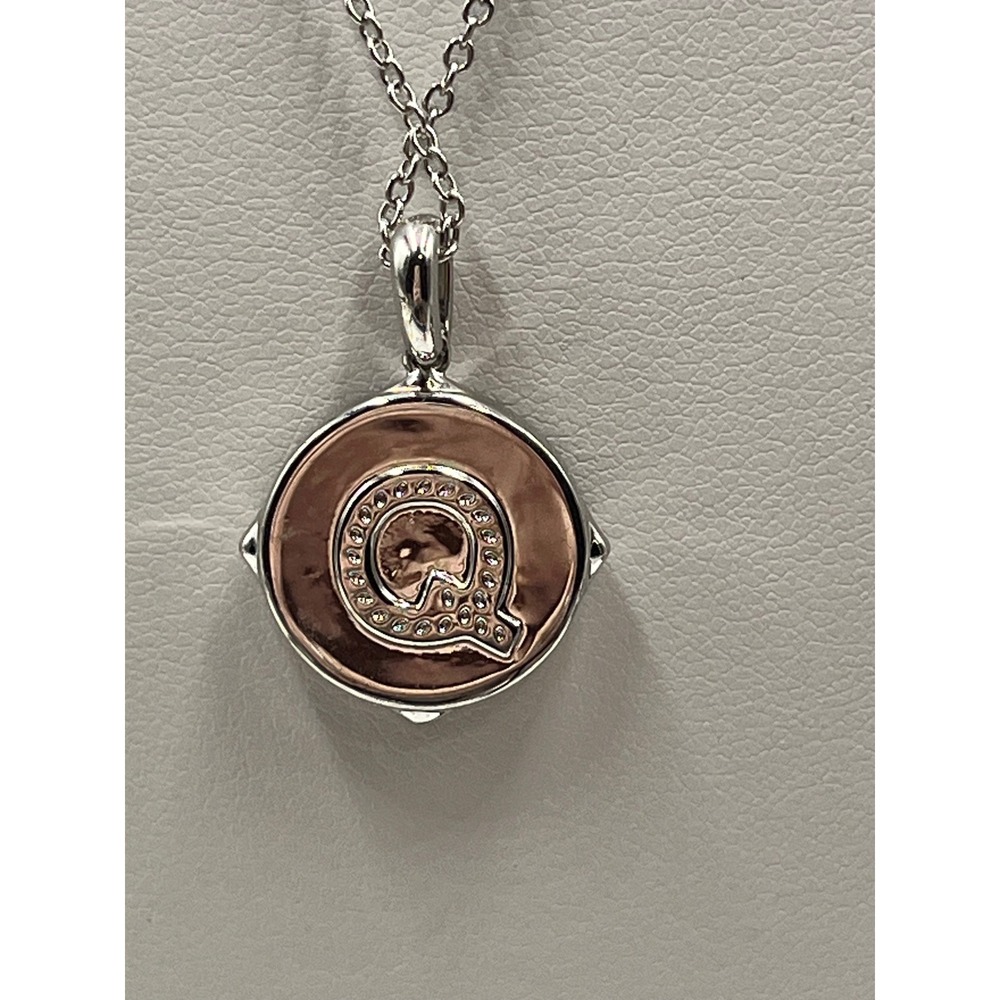 Kendra Scott Rhodium Black Mother of Pearl Letter Q Disc Reversible Pendant - Picture 8 of 12